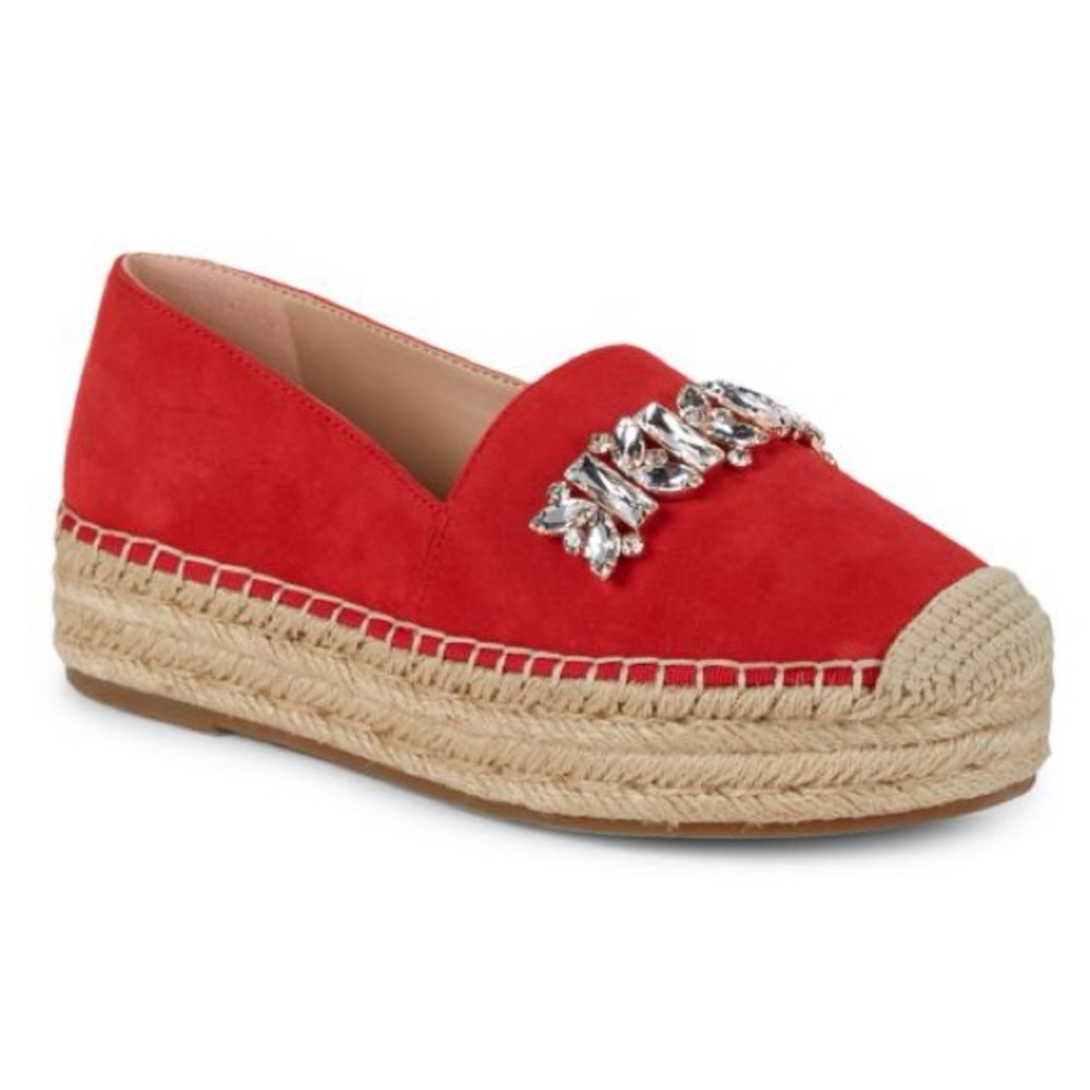 Karl Lagerfeld Paris Mari Embellished Espadrilles Red Platforms Flats Size 6